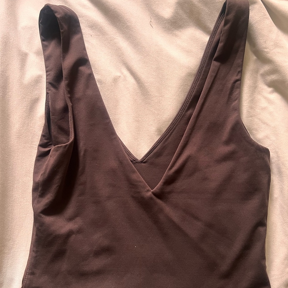 Babaton Chocolate Brown V-Neck Top
